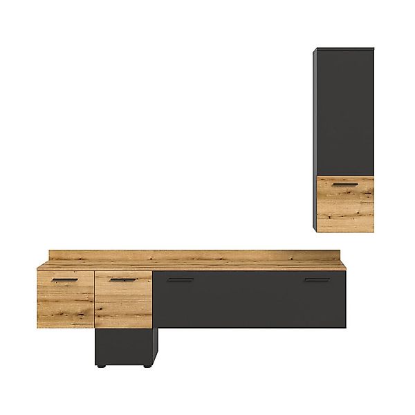 Wohnwand Goal grau Evoke Oak Nachbildung B/H/T: ca. 195x196x37 cm günstig online kaufen
