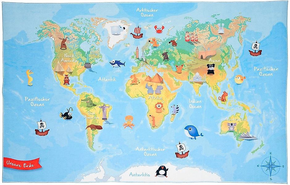 Böing Carpet Kinderteppich »Weltkarte«, rechteckig, 4 mm Höhe, bedruckt, wa günstig online kaufen