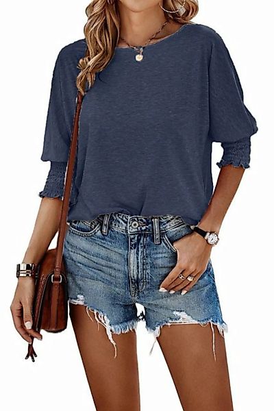 ZWY 3/4-Arm-Shirt Damen-Oberteile, Rundhalsshirt,Einfarbig, lockere Passfor günstig online kaufen
