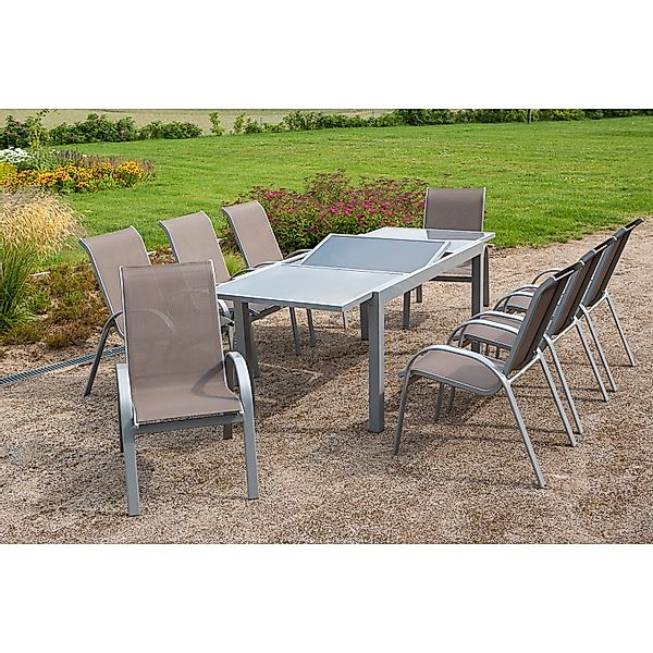 Merxx Gartenmöbel-Set Amalfi 9-tlg. Taupe mit Ausziehtisch 180/240 x 100 cm günstig online kaufen