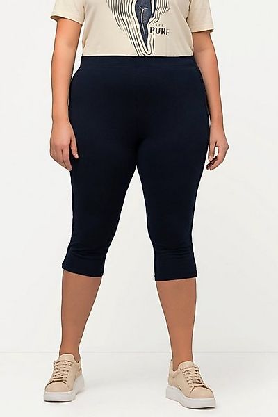 Ulla Popken Lederimitathose Capri-Leggings seitliches Spitzenband Biobaumwo günstig online kaufen