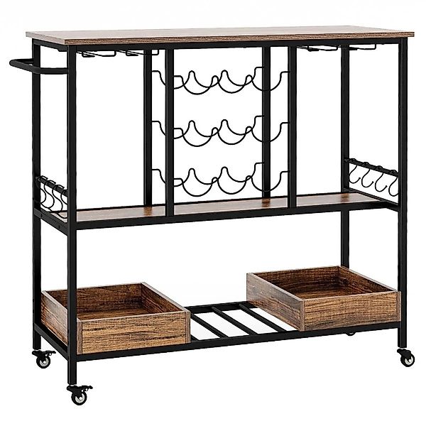 Costway Küchenwagen 3-Stöckig 107,5 x 40 x 91,5 cm Glashalter Braun günstig online kaufen