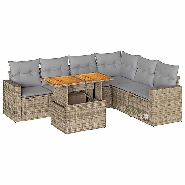vidaXL 7-Tlg Garten-Sofagarnitur mit Kissen Beige Poly Rattan 3327048 günstig online kaufen