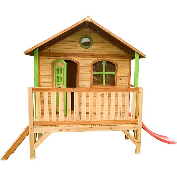 Axi Stef Spielhaus Braun - Weiß mit Lindgrüner Rutsche 212 x 349 x 233 cm günstig online kaufen