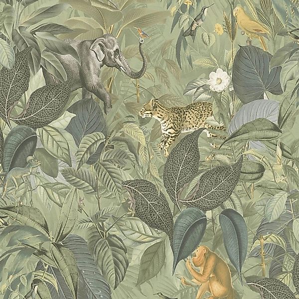 PROFHOME 387243-GU Natur Tapete Dschungel Matt Grün Grau blass-Grün 0,53 m günstig online kaufen