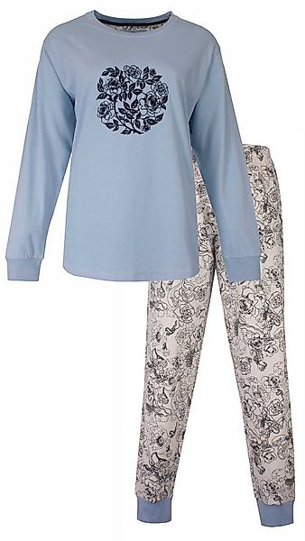 Medaillon Schlafanzug Damen Pyjama lang mit Bündchen (2 tlg) Baumwolle günstig online kaufen