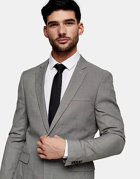 Topman – Einreihige Anzugjacke in Grau mit engem Schnitt günstig online kaufen