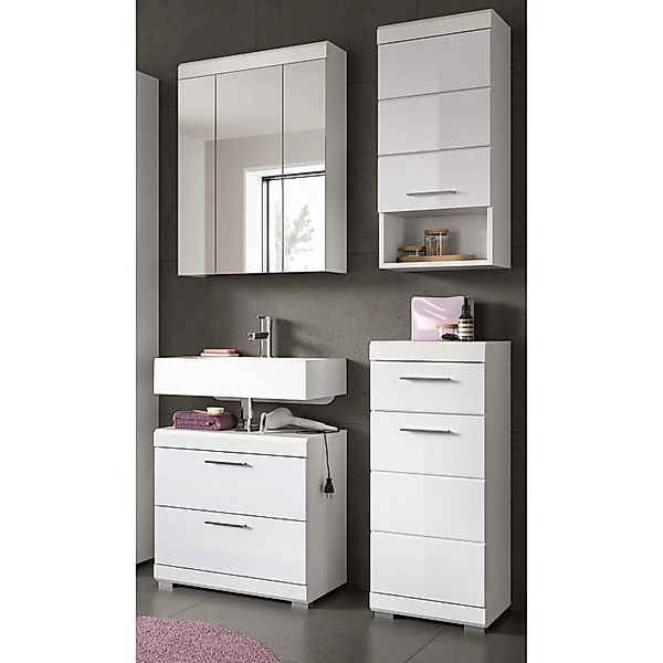 Inn.Furn Badmöbel Set in Weiß Hochglanz 4-teilig 112 cm Shawn günstig online kaufen