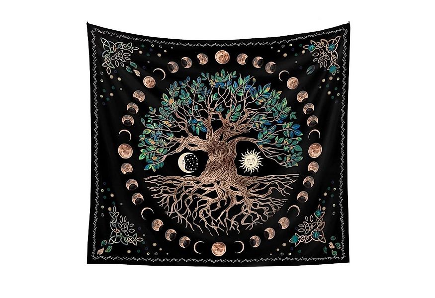 NUODWELL Wandteppich Baum des Lebens Mondphasen Tapestry Psychedelisches Ma günstig online kaufen