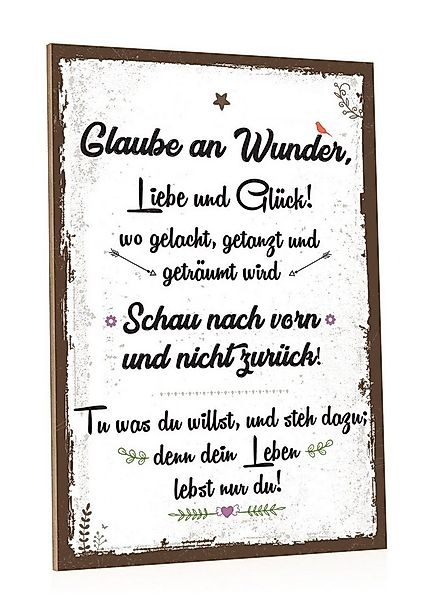 GRAVURZEILE Holzbild mit Spruch - Glaube an Wunder, Liebe & Glück - Holzsch günstig online kaufen