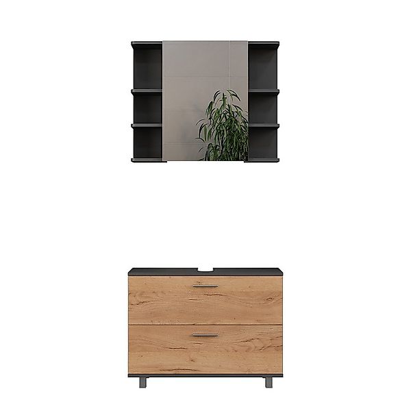 Vicco Badmöbel-Set Ilias, Goldkraft Eiche/Anthrazit/Anthrazit, 2 günstig online kaufen