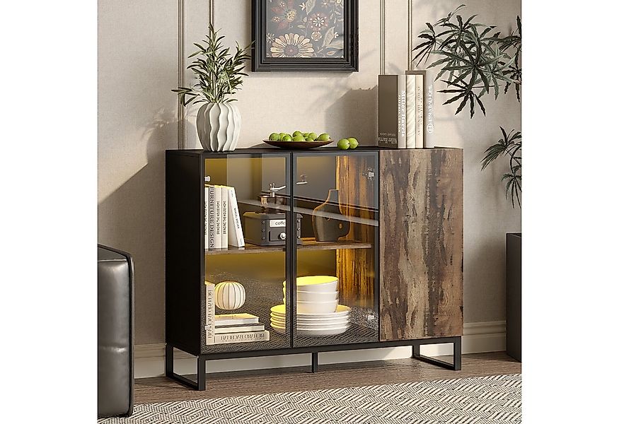 FUFU&GAGA Sideboard mit Beleuchtung 8 Farbe + Hochglanz-Finish günstig online kaufen