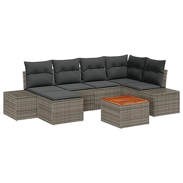 vidaXL Loungesofa 7-teiliges Garten-Sofa-Set mit Kissen Grau Poly Rattan, 7 günstig online kaufen