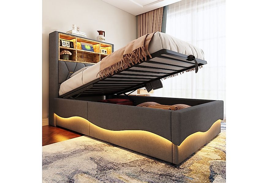 STILVORA Polsterbett 90x200 mit LED-Licht&USB,Jugendbett Einzelbett mit Lat günstig online kaufen