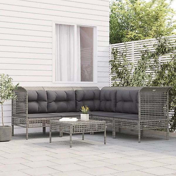 Vidaxl 6-tlg. Garten-lounge-set Mit Kissen Grau Poly Rattan günstig online kaufen
