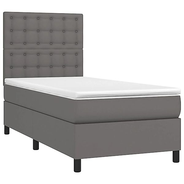 vidaXL Boxspringbett mit Matratze & LED Grau 90x200 cm Kunstleder 3135925 günstig online kaufen