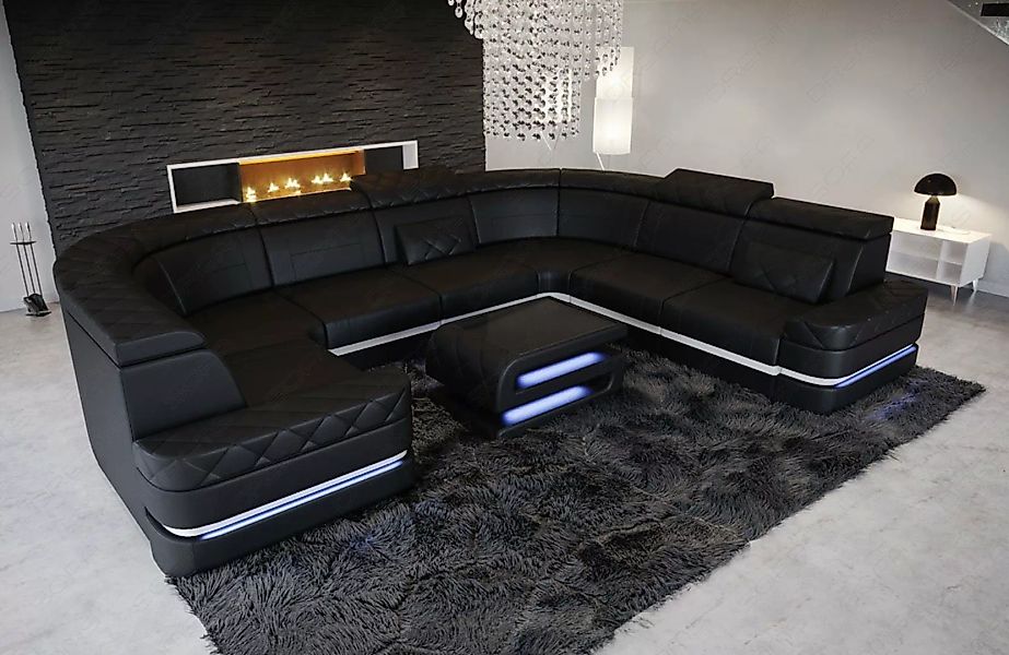 Sofa Dreams Wohnlandschaft Couch Sofa Leder Positano U Form Ledercouch, Led günstig online kaufen