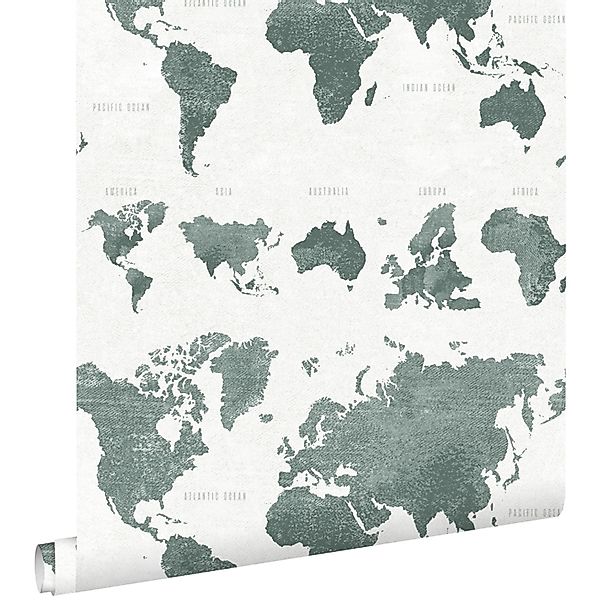 ESTAhome Tapete Vintage Weltkarten Graugrün 53 Cm X 1005 Cm 138971 günstig online kaufen