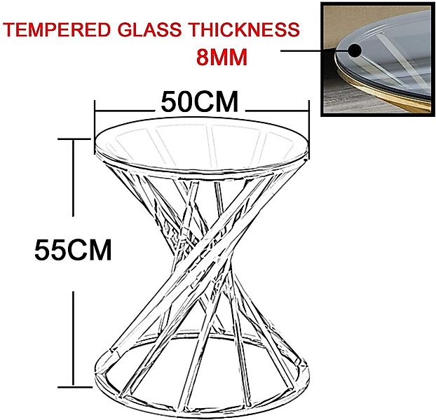 JYMTOM Beistelltisch Runder Glas Couchtisch Sofatisch Edelstahl Kaffeetisch günstig online kaufen