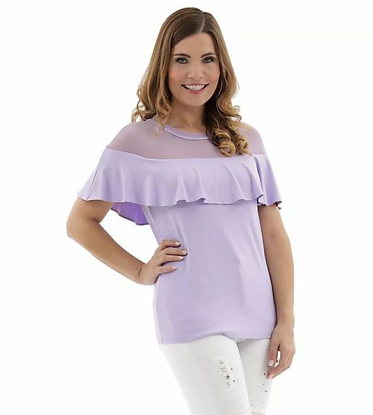 Sarah Kern Carmenbluse T-Shirt figurbetont mit Netzeinsatz bis Rundhals günstig online kaufen