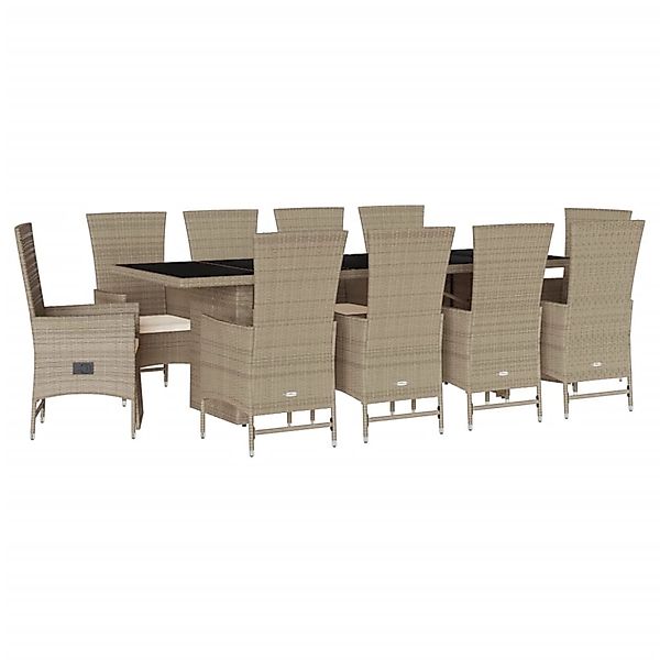 vidaXL 11-Tlg Garten-Essgruppe mit Kissen Beige Poly Rattan 3277588 günstig online kaufen