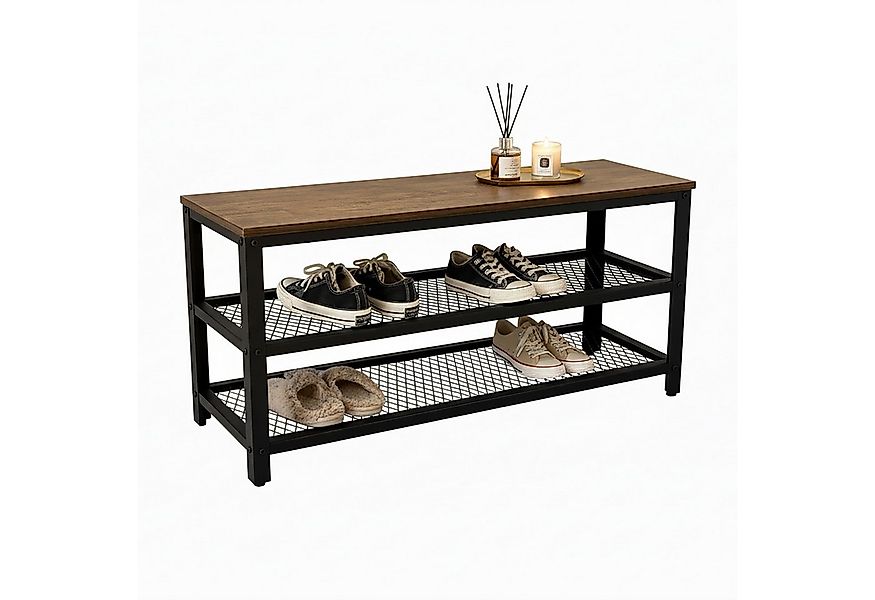 relaxdays Schuhregal Schuhbank mit 2 Schuhablagen, Schwarz-Braun günstig online kaufen