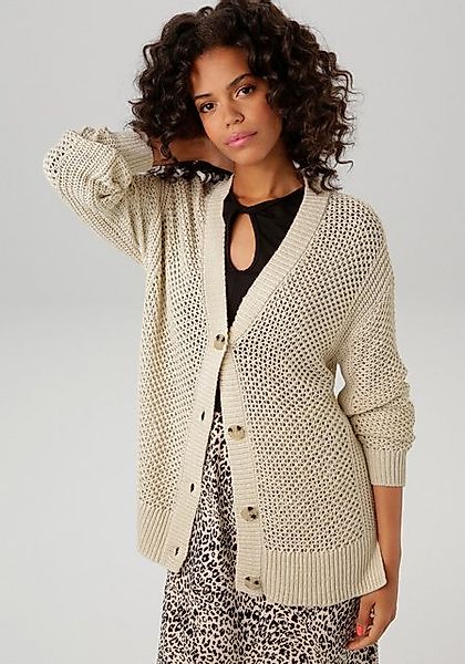 Aniston CASUAL Strickjacke, mit trendigem Lochstrick-Muster günstig online kaufen