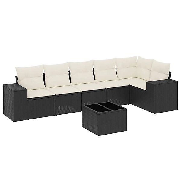 vidaXL 7-Tlg Garten-Sofagarnitur mit Kissen Schwarz Poly Rattan 3254933 günstig online kaufen