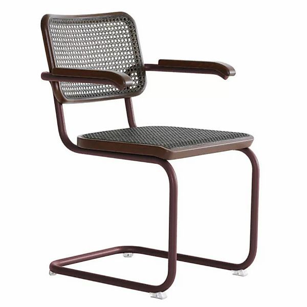 THONET S 64 V Dark Melange rotbraun | Stahlrohr-Freischwinger mit Armlehnen günstig online kaufen