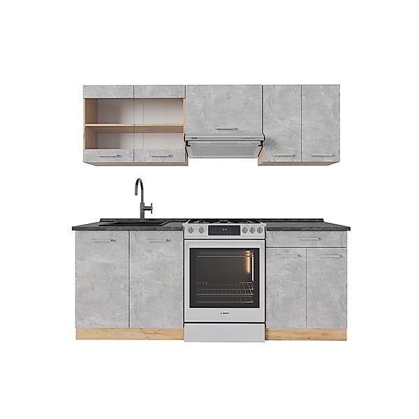 Vicco R-Line Küchenzeile Beton/Goldkraft Eiche 200 cm AP Anthrazit ohne E-G günstig online kaufen