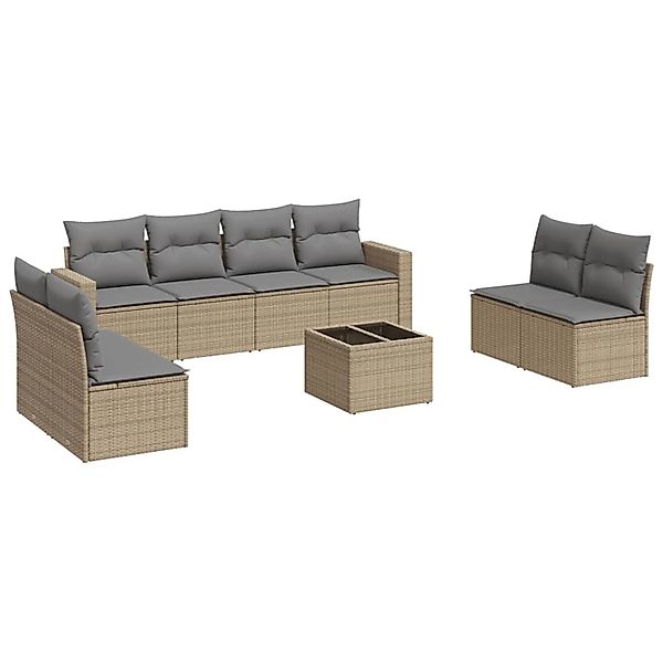 vidaXL 9-Tlg Garten-Sofagarnitur mit Kissen Beige Poly Rattan 3218849 günstig online kaufen
