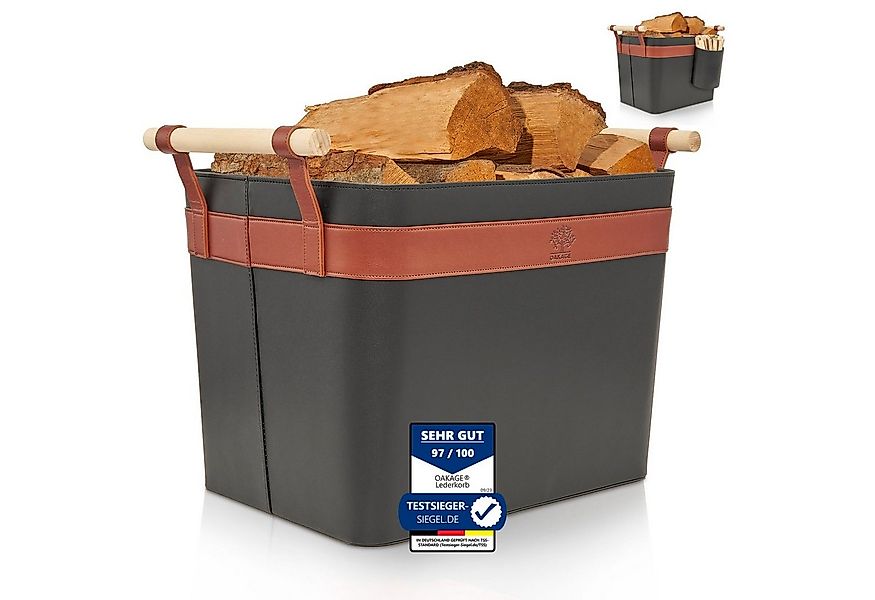 OAKAGE Kaminholzkorb Holzkorb für Kaminholz Groß aus veganem Leder Feuerhol günstig online kaufen