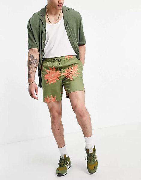 Only & Sons – Shorts in Grün mit Kordelzug und Blumenmuster, Kombiteil günstig online kaufen