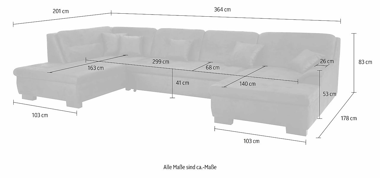 Home affaire Wohnlandschaft "Bergen U-Form", wahlweise mit Bettfunktion günstig online kaufen