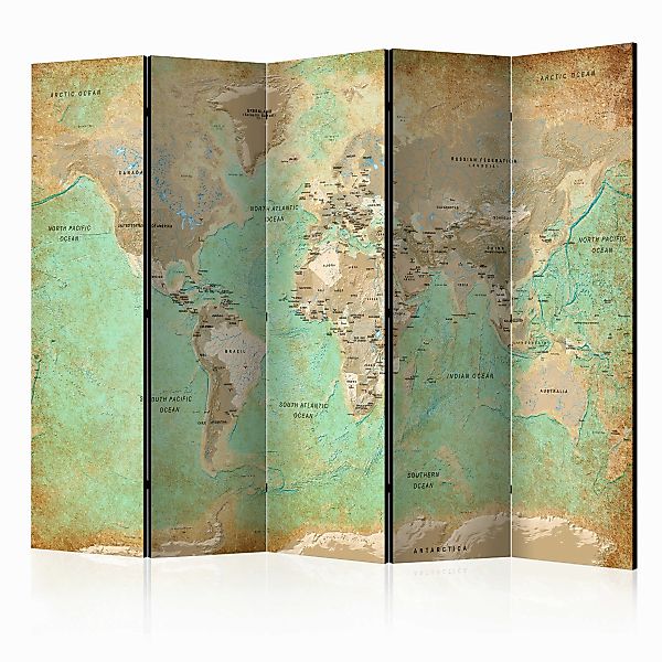 5-teiliges Paravent - Turquoise World Map  [room Dividers] günstig online kaufen