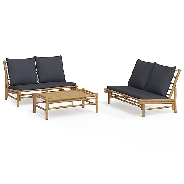 Vidaxl 3-tlg. Garten-lounge-set Mit Dunkelgrauen Kissen Bambus günstig online kaufen