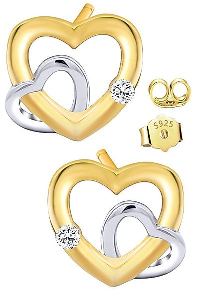Limana Paar Ohrstecker Bicolor Ohrringe 925 Silber Herz gold für Frauen Dam günstig online kaufen