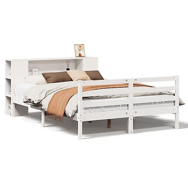 vidaXL Massivholzbett mit Regal ohne Matratze Weiß 150x200 cm Kiefer 332185 günstig online kaufen