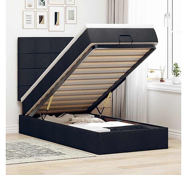 vidaXL Bett, Ottoman-Bett mit Matratze & LEDs Schwarz 90x190 cm Stoff günstig online kaufen