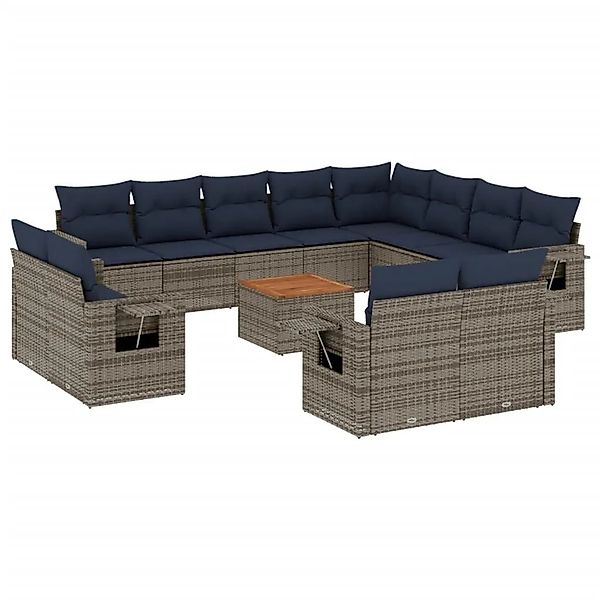 vidaXL 13-Tlg Gartensofa-Set mit Kissen Grau Polyrattan 3224836 günstig online kaufen
