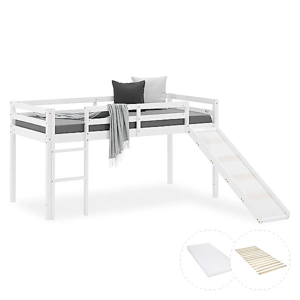 Homestyle4u Kinderbett 90x200 mit Lattenrost Matratze und Rutsche in Weiß 2 günstig online kaufen