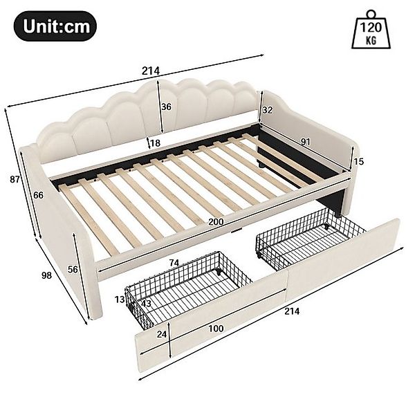 HAUSS SPOLE Schlafsofa 90x200cm, Tagesbett mit Schubladen, LED-Streifen, Sa günstig online kaufen