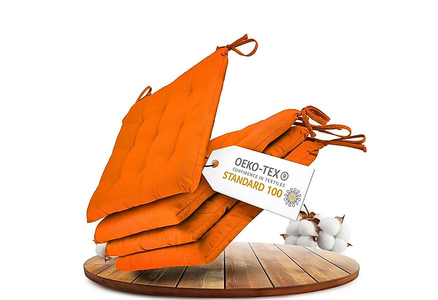 Gräfenstayn Stuhlkissen - 4er Set Sitzkissen 40×40 cm mit Haltebändern - In günstig online kaufen