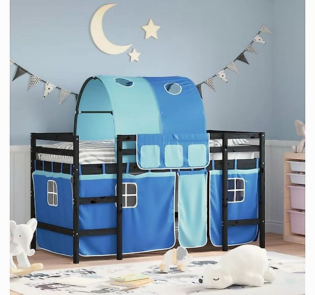 vidaXL Kinderbett Kinderhochbett mit Tunnel Blau 90x190 cm Massivholz Kiefe günstig online kaufen