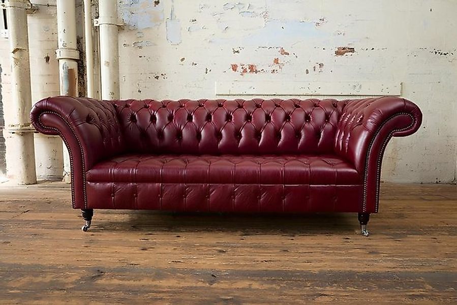 Xlmoebel Sofa Dunkelrotes Chesterfield-Sofa mit 3 Sitzen aus Leder und Stof günstig online kaufen