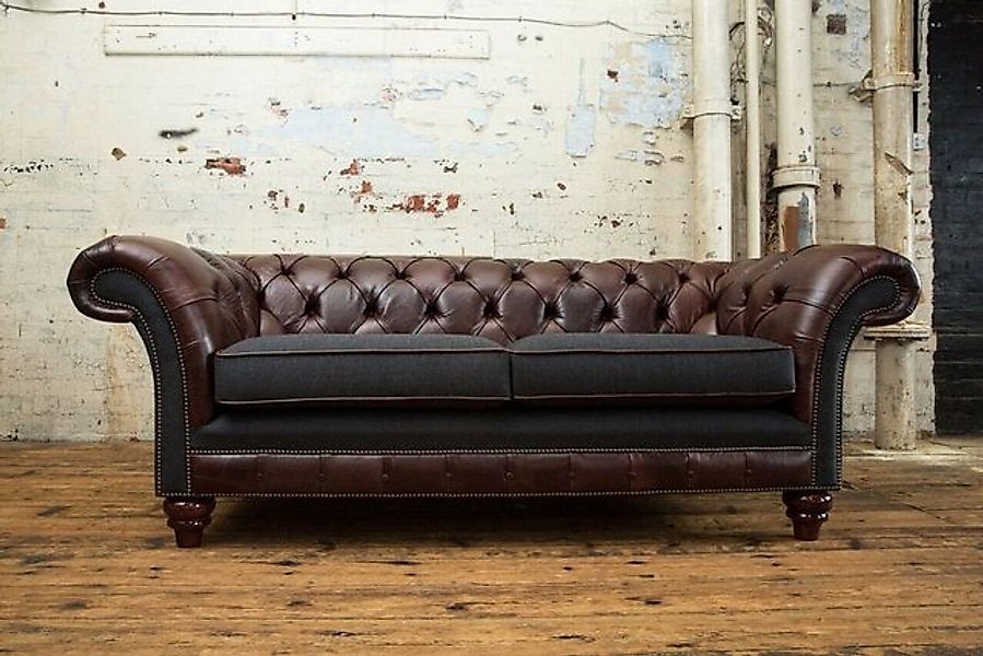 JVmoebel Chesterfield-Sofa Chesterfield Braun Leder Textil Couch Klassische günstig online kaufen