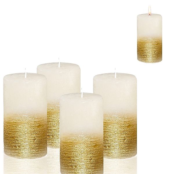 Candelo Stumpenkerze Rustik Stumpenkerzen Weiß Gold günstig online kaufen