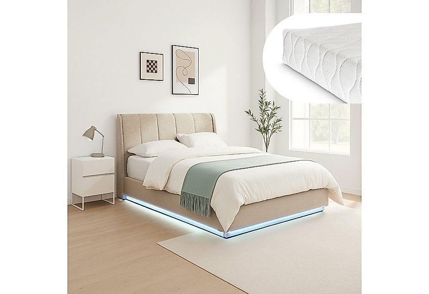 en.casa Polsterbett, mit Matratze »Tröstiar« mit LED-Beleuchtung 160x200 cm günstig online kaufen