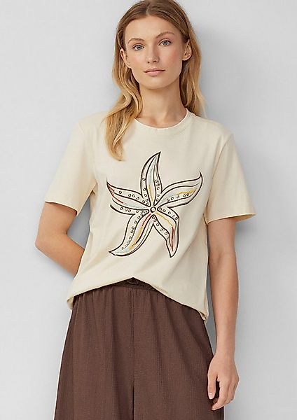 s.Oliver Kurzarmshirt T-Shirt Jersey-T-Shirt mit Frontprint und Schmuckperl günstig online kaufen