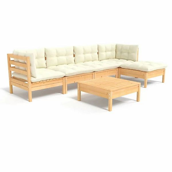 vidaXL 6-tlg Garten-Lounge-Set mit Creme Kissen Kiefernholz Modell 7 günstig online kaufen